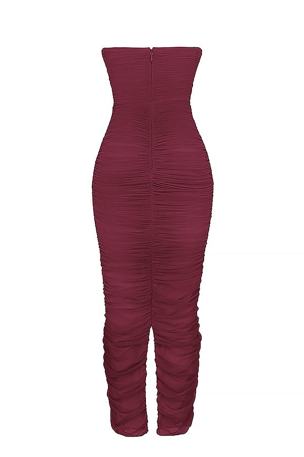 JORA | Elegante Bordeaux Avondjurk Voor Dames - Geplooid, Stijlvol & Flatterend