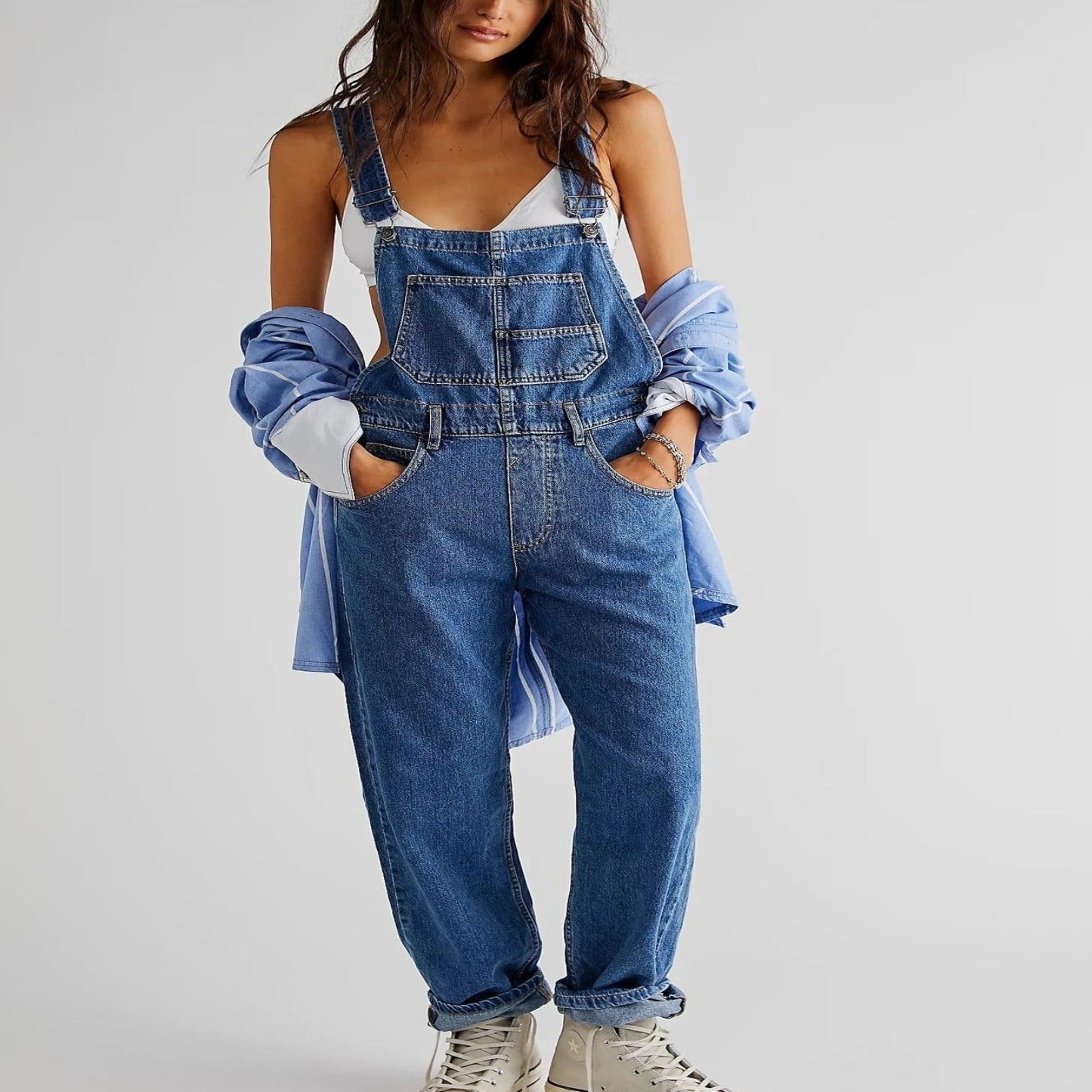 LUMI | Relaxed Fit Denim Tuinbroek Dames – Met Verstelbare Bandjes