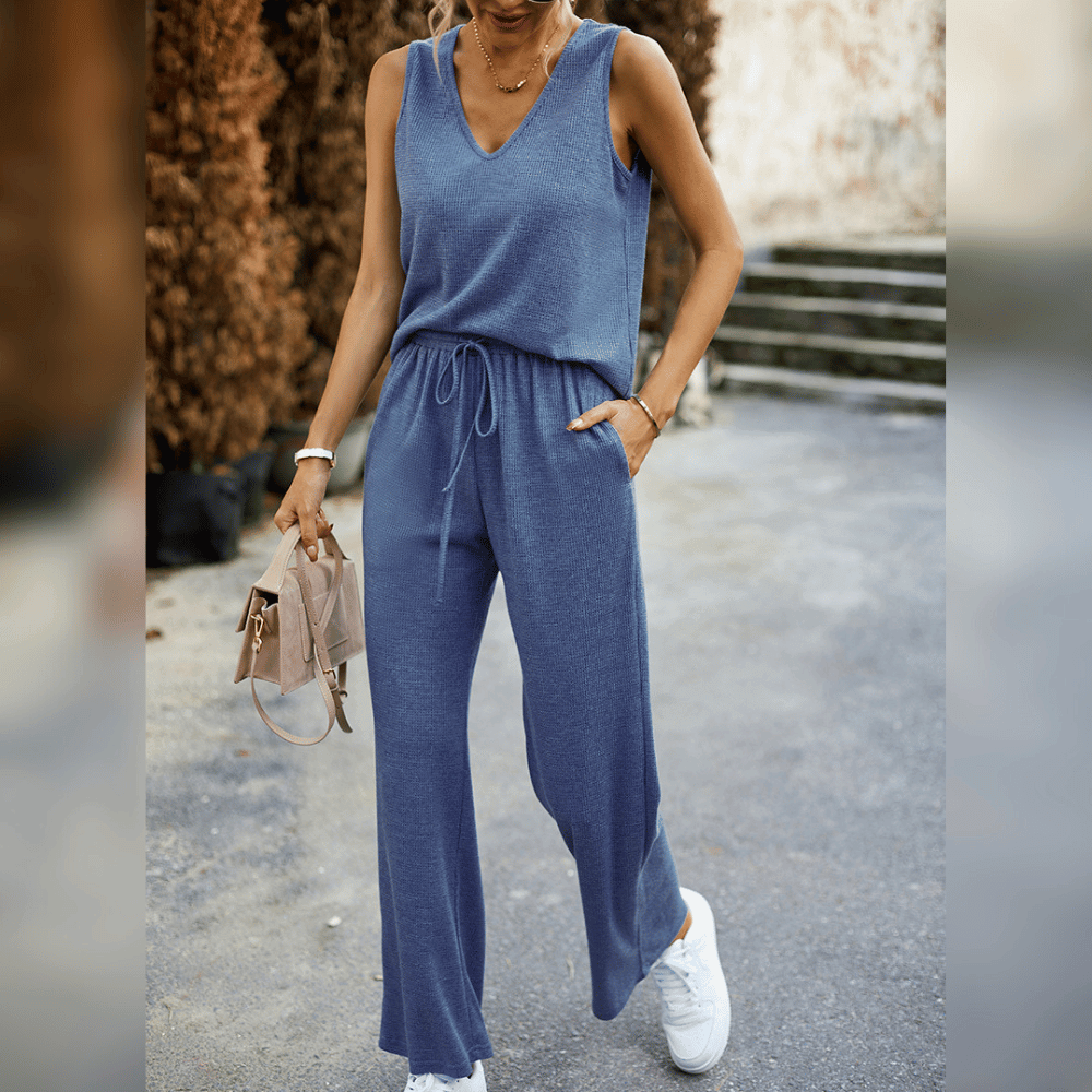 CHIARA | Tweedelige Dames Loungewear Set – Geribbelde Top en Broek Voor een Comfortabele & Casual Look