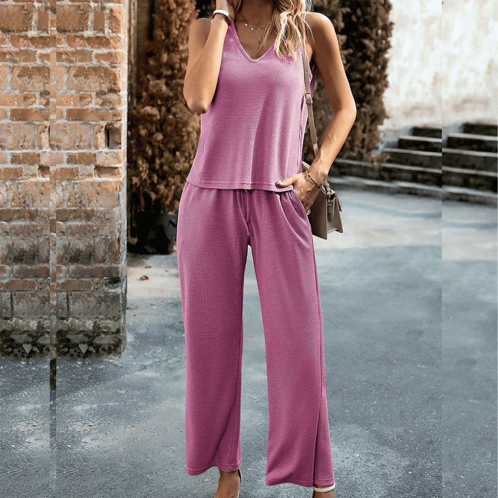 CHIARA | Tweedelige Dames Loungewear Set – Geribbelde Top en Broek Voor een Comfortabele & Casual Look