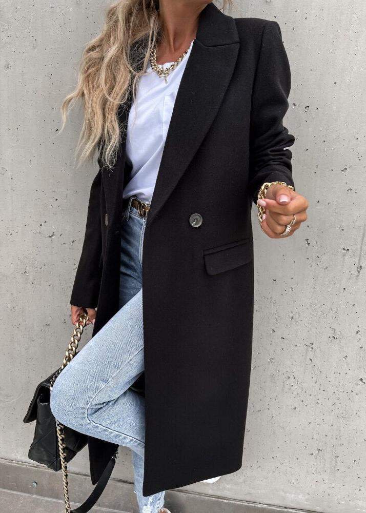 Elegante Wollen Winterjas Voor Dames – Lang Model Met Klassieke Pasvorm