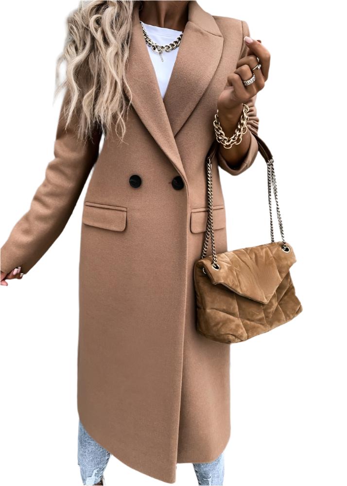 Elegante Wollen Winterjas Voor Dames – Lang Model Met Klassieke Pasvorm