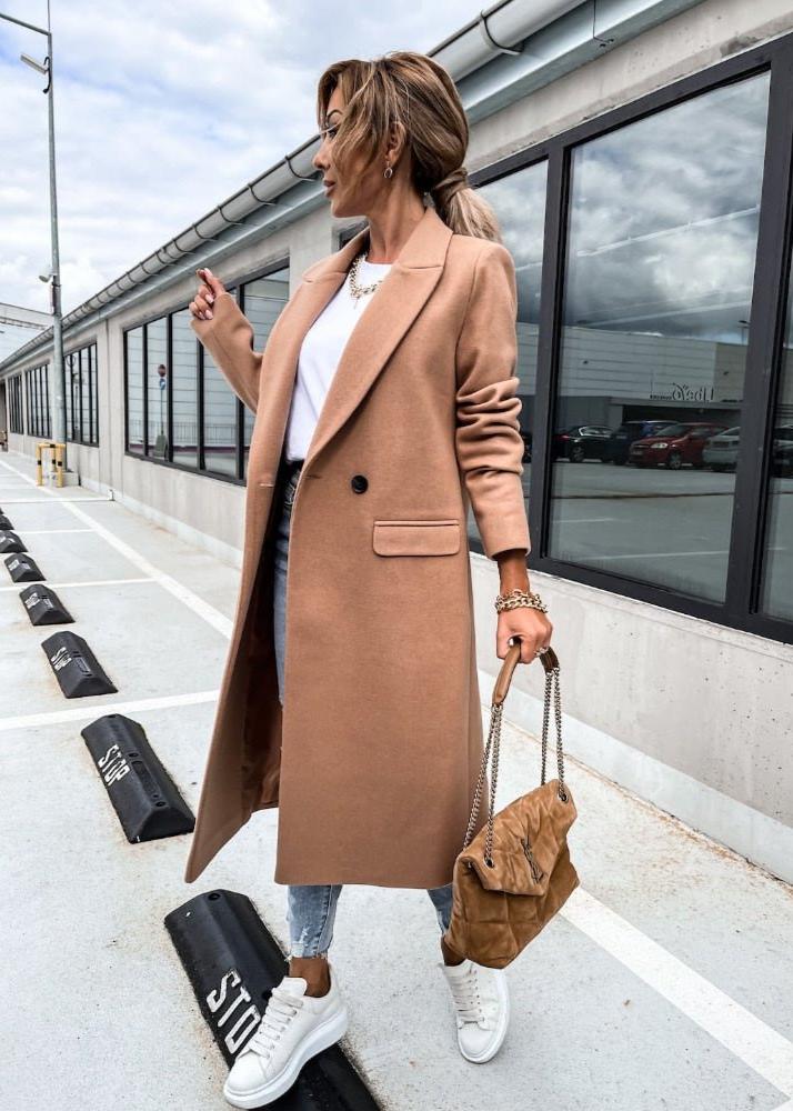 Elegante Wollen Winterjas Voor Dames – Lang Model Met Klassieke Pasvorm