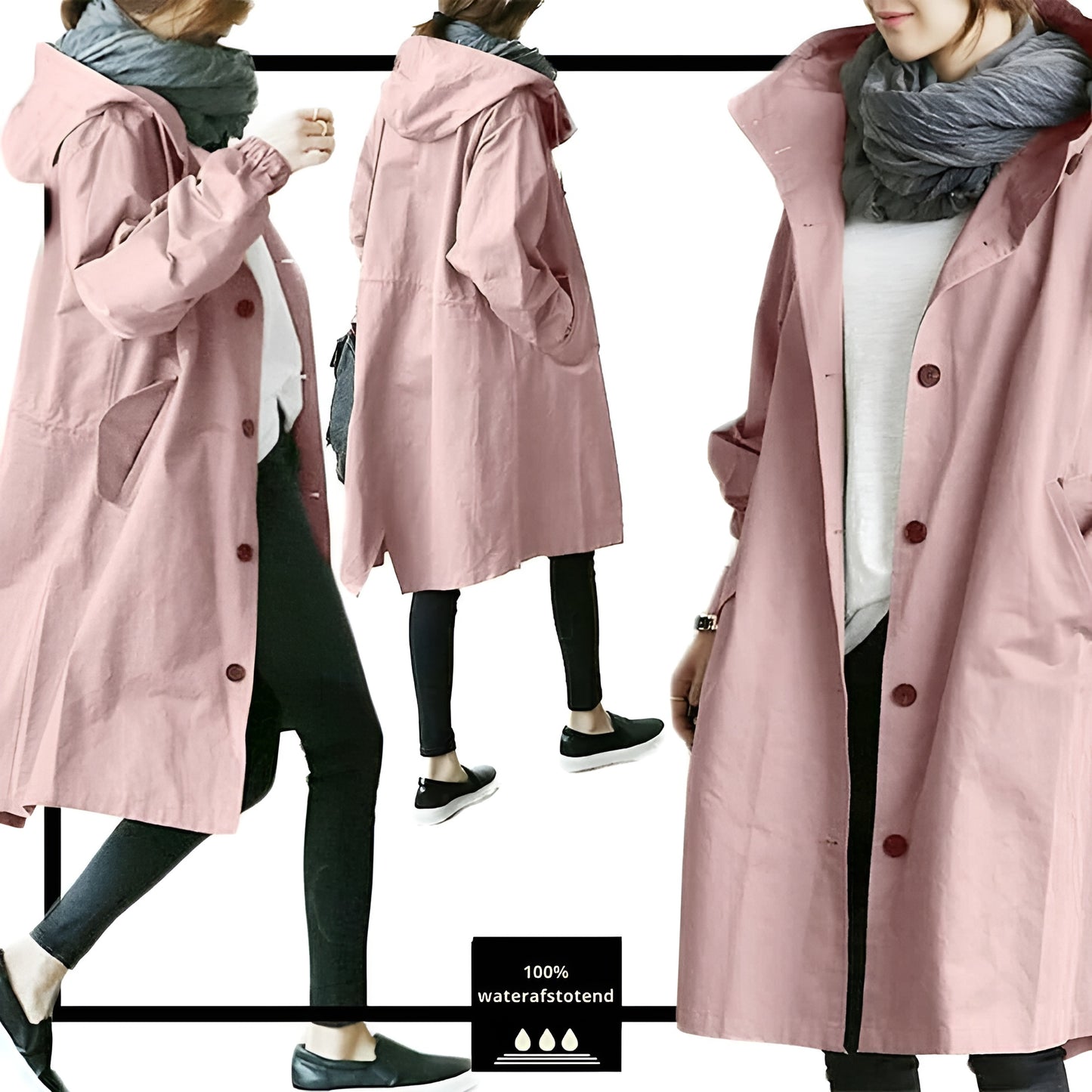 Dames Windjack Met Knopen En Capuchon – Lichtgewicht, Waterdicht & Stijlvol