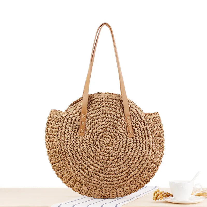 DASHA | Zomerse Ronde Gevlochten Strandtas voor Dames
