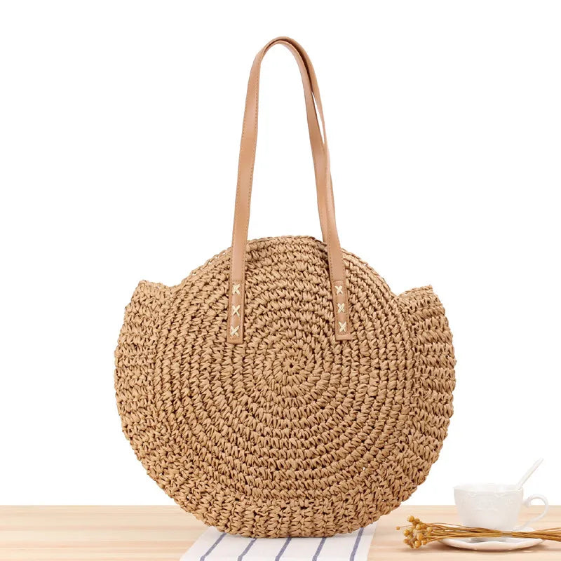 DASHA | Zomerse Ronde Gevlochten Strandtas voor Dames