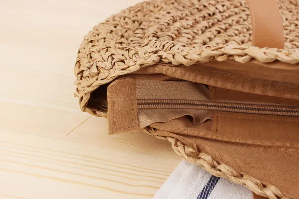 DASHA | Zomerse Ronde Gevlochten Strandtas voor Dames