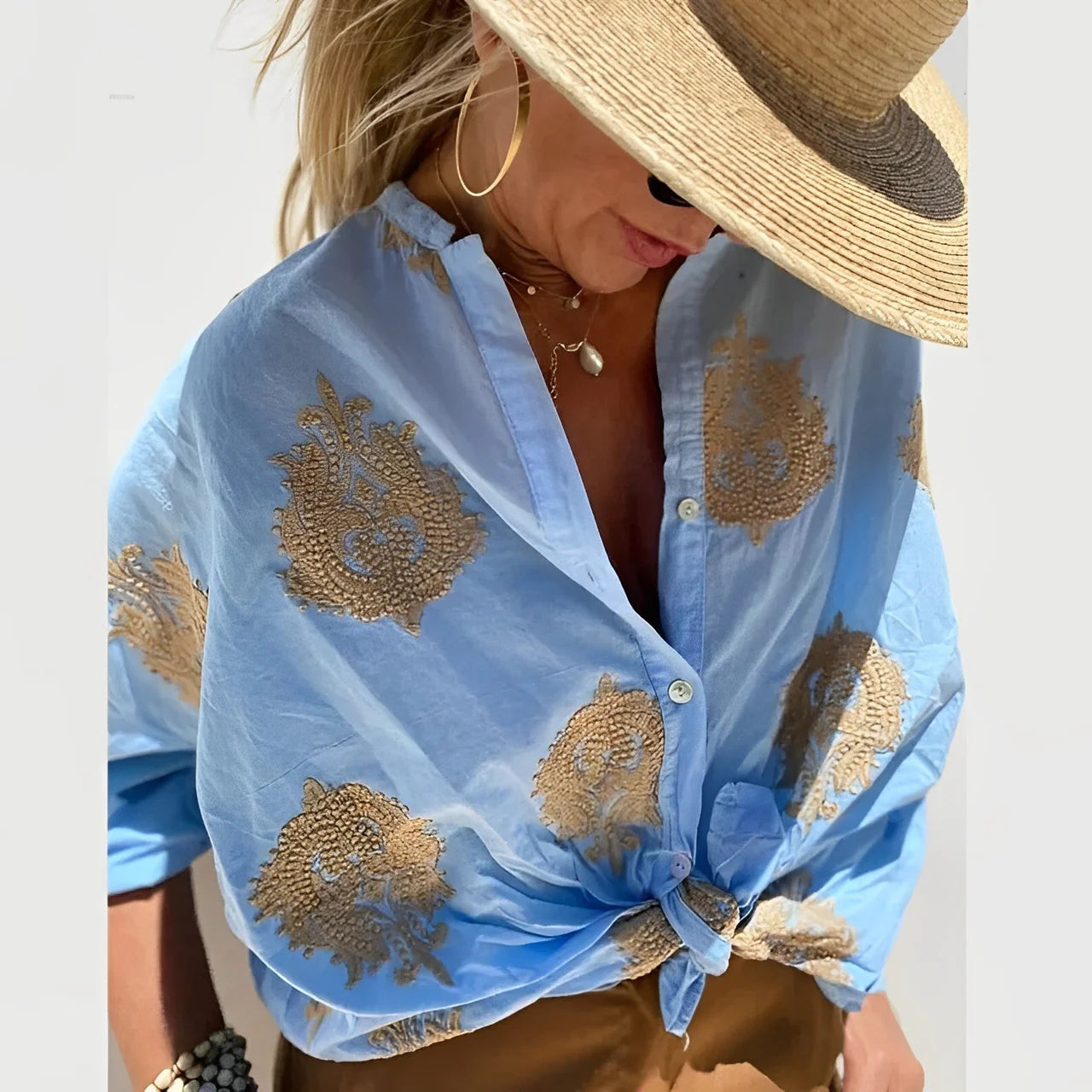 ZARIFA - Dames Linnen Blouse Zomerstijl met Borduuraccenten