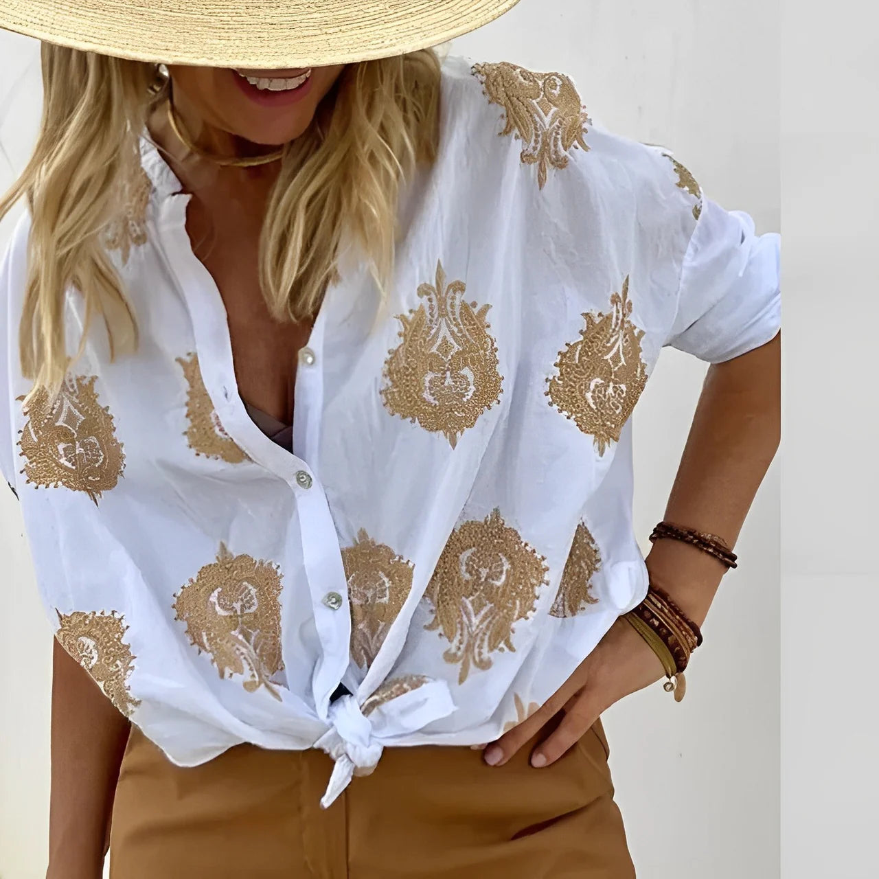 ZARIFA - Dames Linnen Blouse Zomerstijl met Borduuraccenten