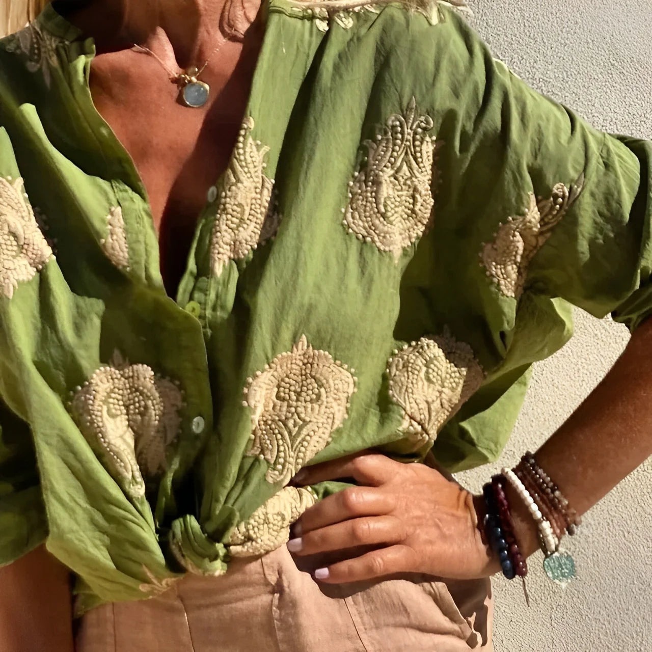 ZARIFA - Dames Linnen Blouse Zomerstijl met Borduuraccenten