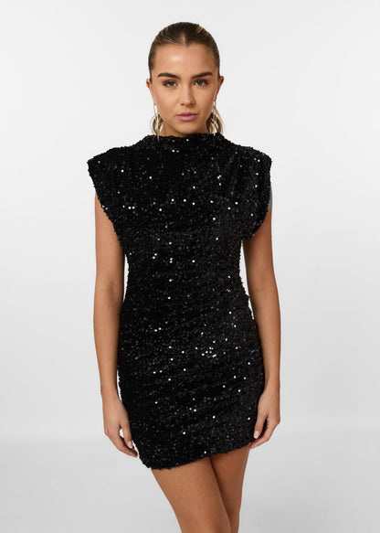 DAISY | Glitter Mini Jurk Voor Dames Met Schoudervulling – Glamoureus, Feestelijk, Statement