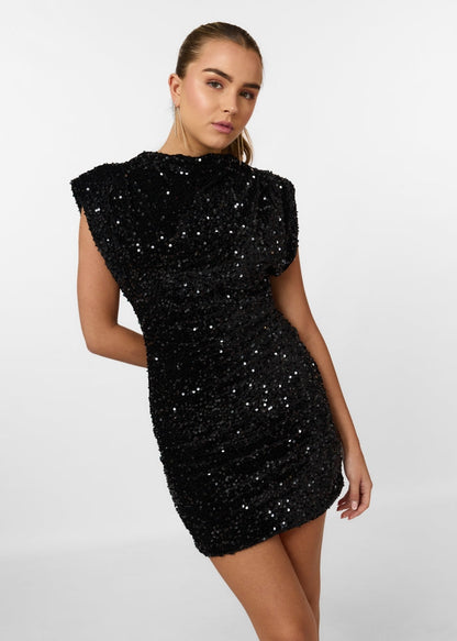 DAISY | Glitter Mini Jurk Voor Dames Met Schoudervulling – Glamoureus, Feestelijk, Statement