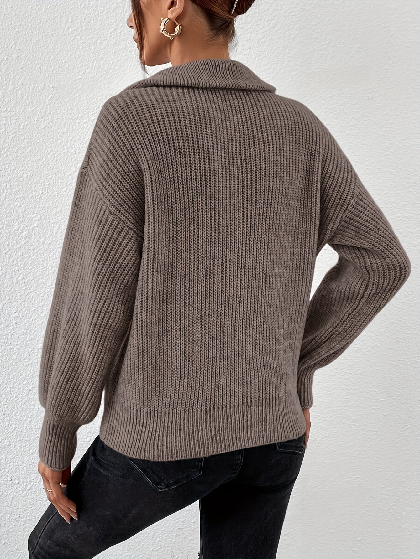 Gebreide Zip-Up Trui Voor Dames | Warme V-Hals Trui Met Lage Schouders