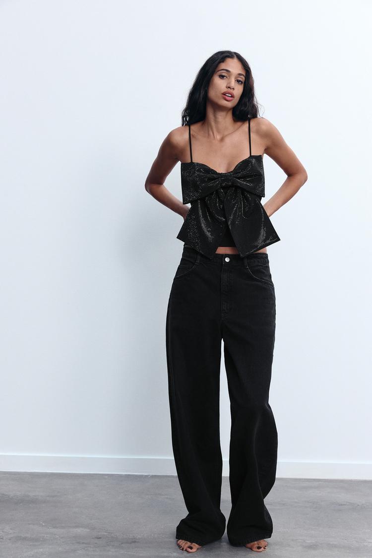 LOULOU | Zwarte Glitter Strik Top Voor Dames - Elegant, Feestelijk & Stralend
