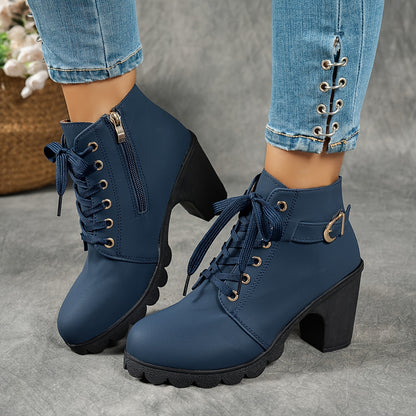 Dames Enkelboots Met Blokhak | Comfortabele All-Season Veterschoenen