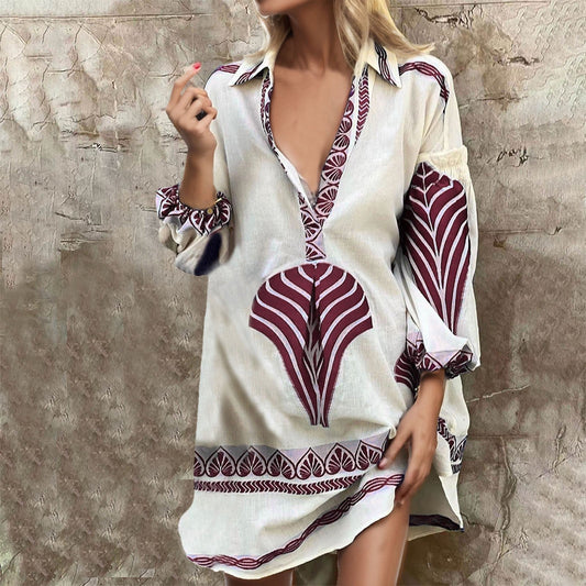 NERISA | Dames Katoen  & Linnen Zomerjurk Met Boho Design