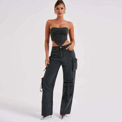 JUTTA | Relaxed Fit Cargo Jeans Voor Dames | Bijpassende Top - Stoer, Elegant & Stijlvol