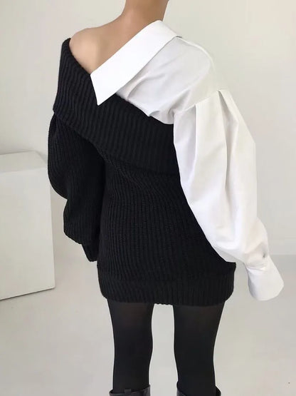 Gebreide Dames Jurk met Blouse -Detail – Trendy, Warm & Origineel