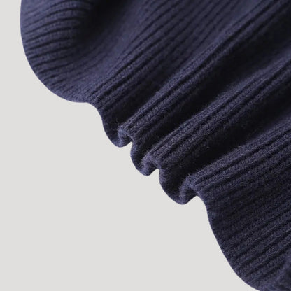 Marineblauwe Gebreide Cardigan Met Denim Afwerking | Stijlvolle Layering Must-Have