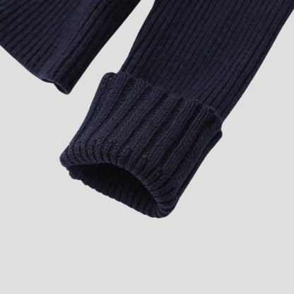 Marineblauwe Gebreide Cardigan Met Denim Afwerking | Stijlvolle Layering Must-Have