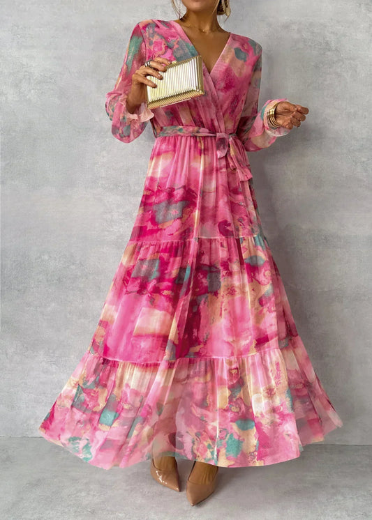 LYVINA | Maxi Wikkeljurk Met Bloemenprint & Lange Mouwen – Vrouwelijk, Comfortabel & Perfect Voor Elke Zomergelegenheid