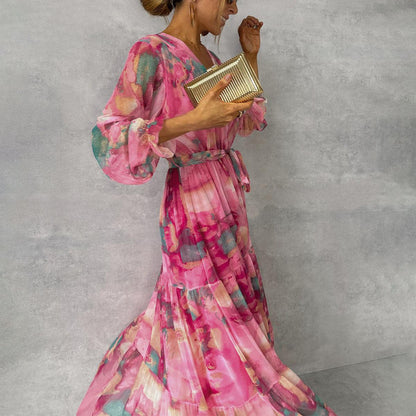 LYVINA | Maxi Wikkeljurk Met Bloemenprint & Lange Mouwen – Vrouwelijk, Comfortabel & Perfect Voor Elke Zomergelegenheid