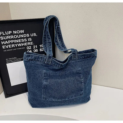 ROOS | Denim Tote Bag Voor Dames Met Voorvak En Lange Hengsels – Casual, Praktisch, Tijdloos