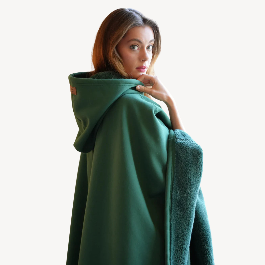 Gevoerde warme hooded poncho | ultiem comfort voor thuis in herfst en winter