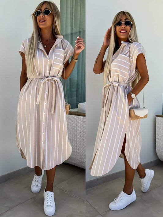 SOPHIE | Pinstripe Hemdjurk Met Ceintuur En Knoopsluiting – Tijdloos, Vrouwelijk, Comfortabel