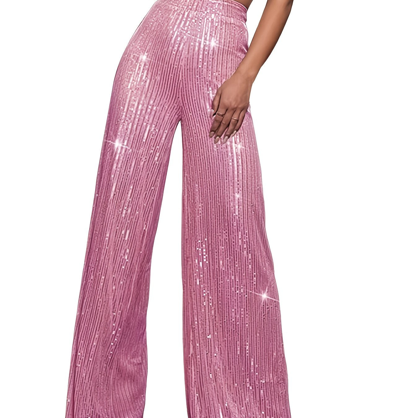 Pailletten Wijdvallende Broek Voor Dames | Glanzende Feestbroek Met Elastische Taille