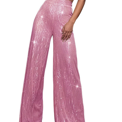 Pailletten Wijdvallende Broek Voor Dames | Glanzende Feestbroek Met Elastische Taille