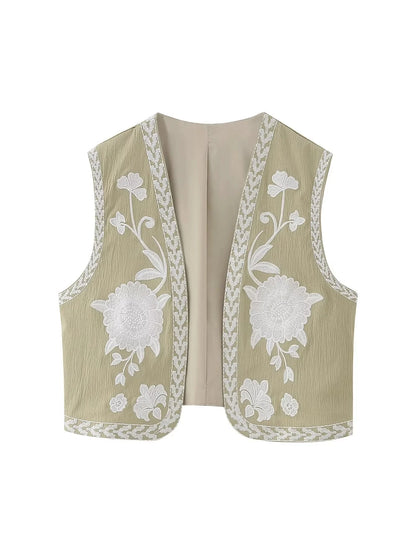 JINA | Zomerse Gilet Met Geborduurd Design - Modieus & Casual
