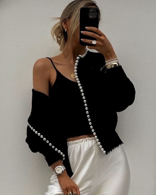 FEMKE | Cardigan Trui Voor Dames Met Pareldetails En Open Voorzijde – Elegant, Tijdloos, Verfijnd