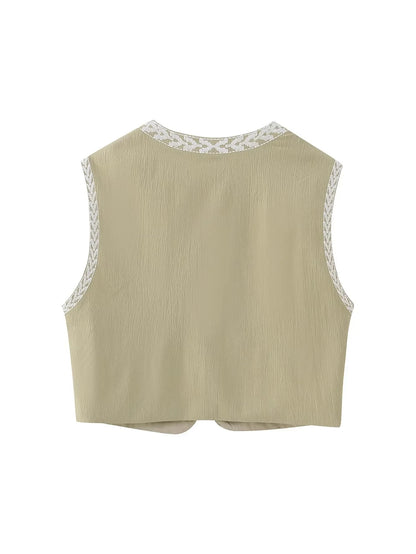 JINA | Zomerse Gilet Met Geborduurd Design - Modieus & Casual