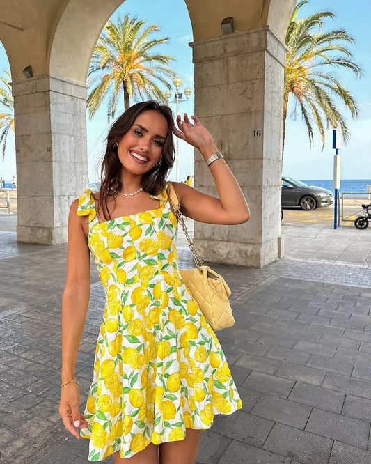 LEMONA | Zomerse Jurk Met Citroenen Print - Luchtig, Fris & Elegant