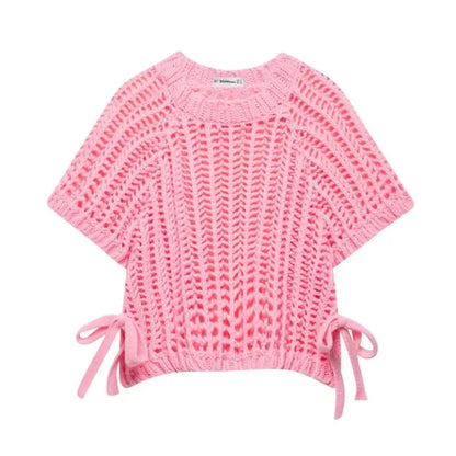 NOÉMI | Gebreide Cropped Dames Top met Strikdetails – Luchtig, Trendy & Zomers