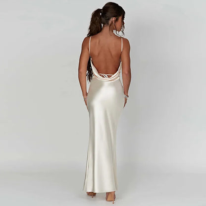CAMILA | Luxe Satijnen Jurk Met Open Rug & Split - Chic, Elegant & Tijdloos