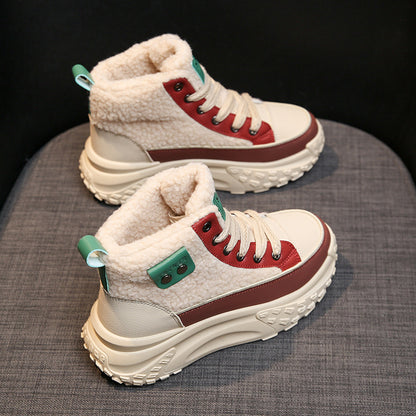 Fleece-Gevoerde Hoge Dames Sneakers | Warme Winter Sneakers Met Dikke Zool