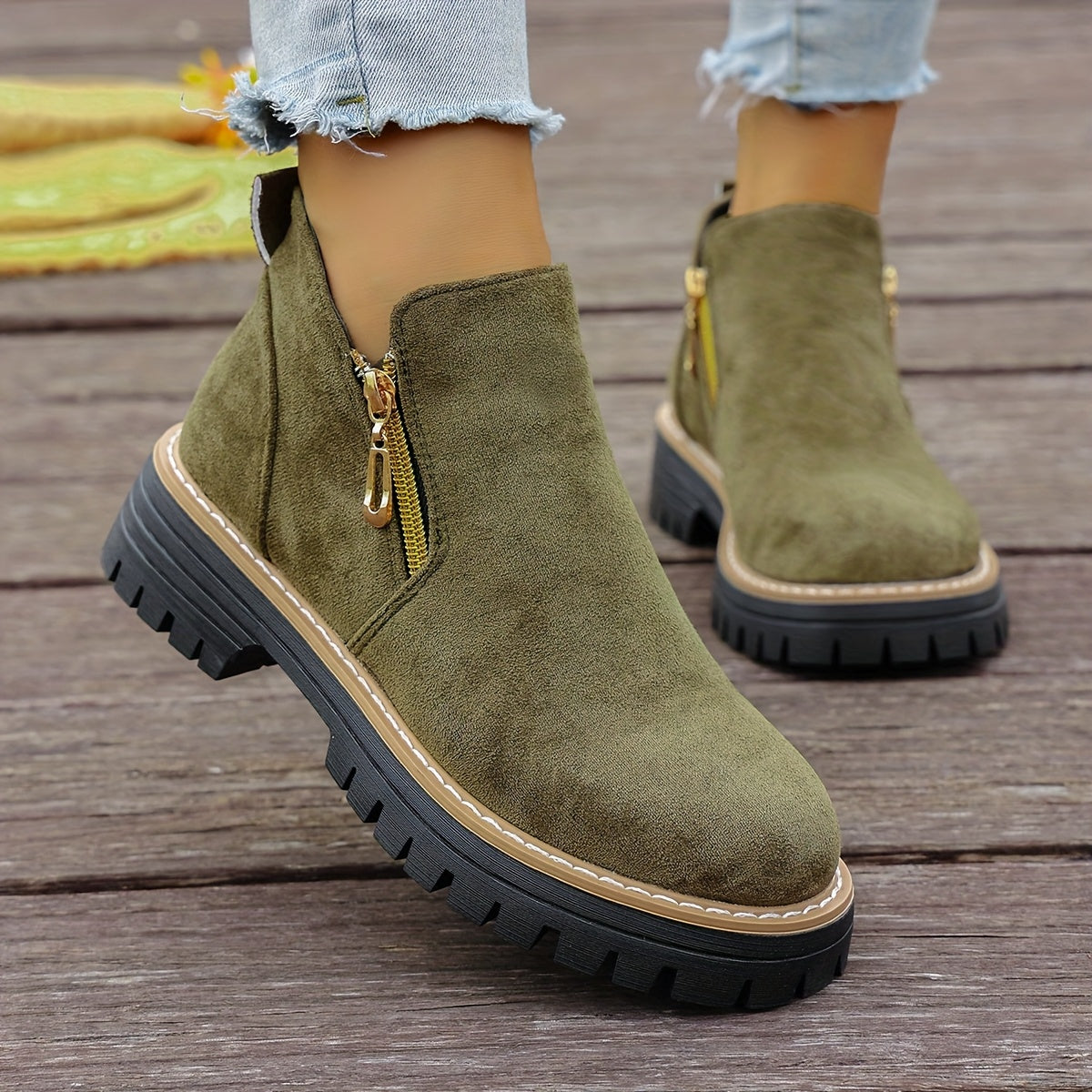 Dames Chunky Platform Enkelboots | Stevige Antislip Zool & Praktische Zijrits