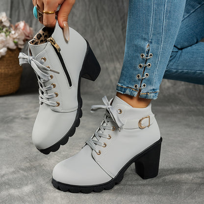 Dames Enkelboots Met Blokhak | Comfortabele All-Season Veterschoenen