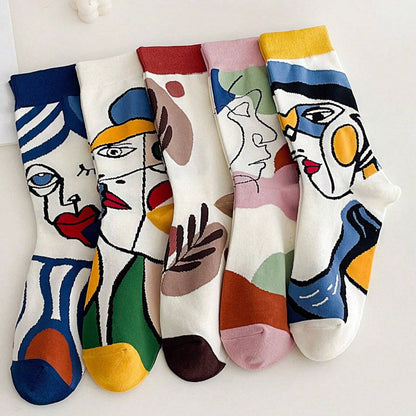 Casual Abstract Sokken – Kleurrijk, Artistiek & Comfortabel Katoen