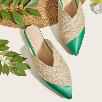 APPHIA | Dames Satijnen Gevlochten Slippers in Rietlook - Zomers, Comfortabel & Elegant