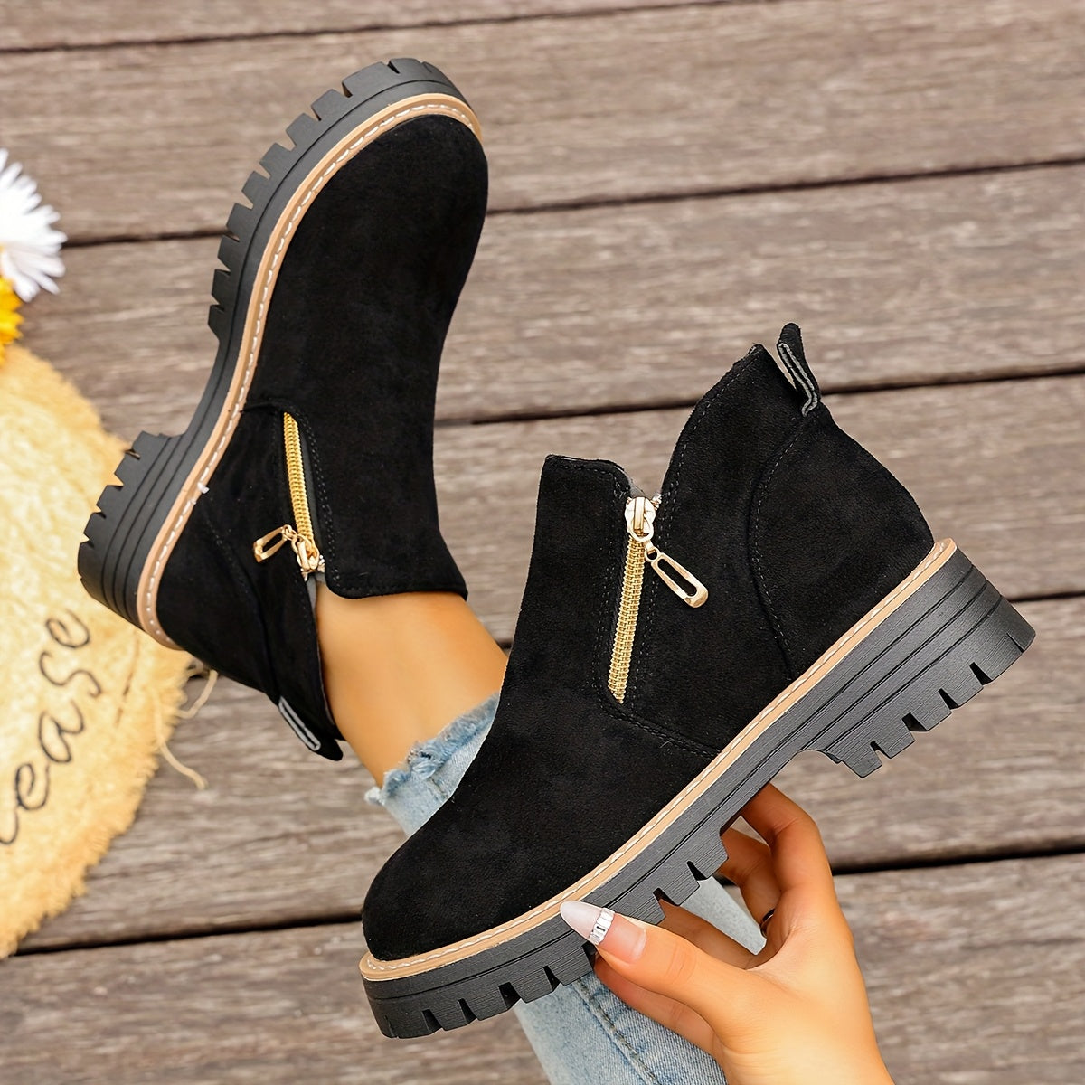 Dames Chunky Platform Enkelboots | Stevige Antislip Zool & Praktische Zijrits