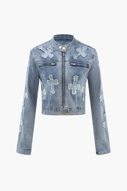 KAYLA | Denim Set Jasje En Rok Met Kruismotief Voor Dames – Edgy, Stoer & Opvallend