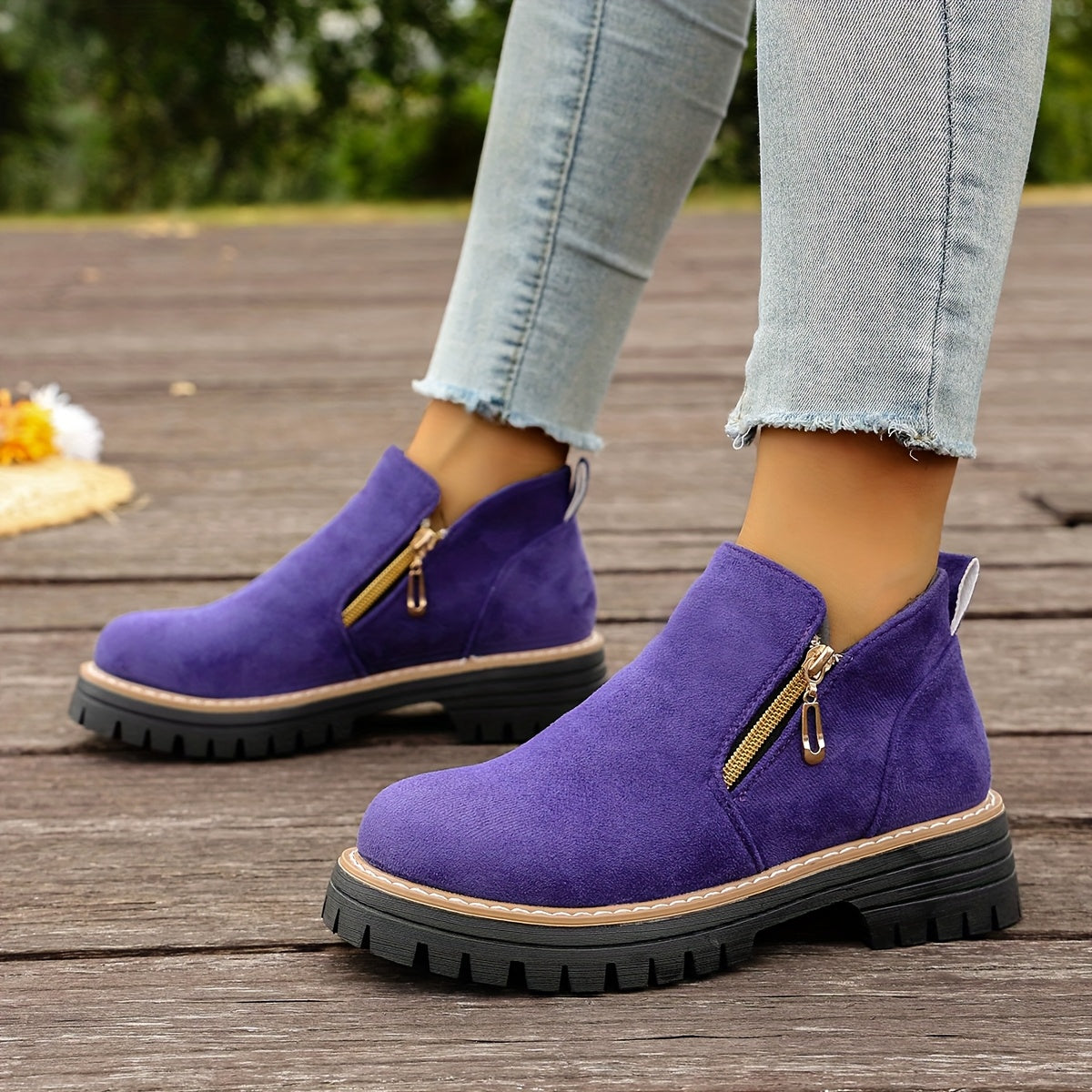 Dames Chunky Platform Enkelboots | Stevige Antislip Zool & Praktische Zijrits