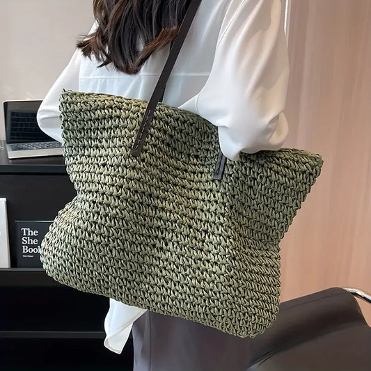 JUNE | Dames Tote Bag Met Geweven Design & Ritssluiting – Ruim Formaat & Lange Comfortabele Schouderhengsels