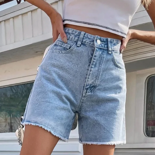 MAUD | Dames Denim Short met Hoge Taille met Rafelrand