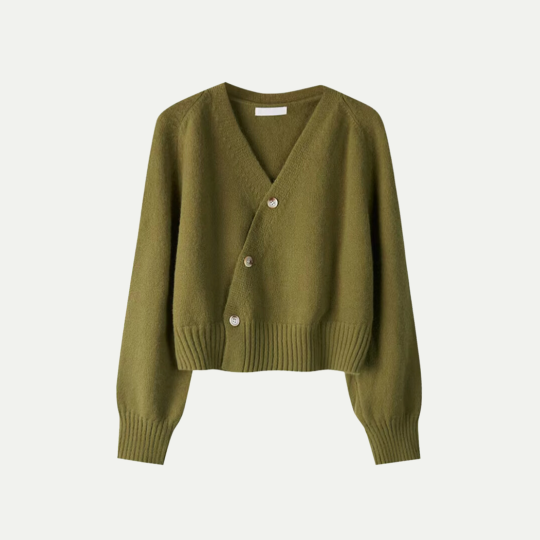 Dames Cardigan Van Premium Wol V-hals Met Schuine Knopen  | Moderne Chic & Comfort