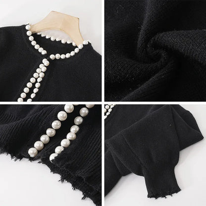 FEMKE | Cardigan Trui Voor Dames Met Pareldetails En Open Voorzijde – Elegant, Tijdloos, Verfijnd