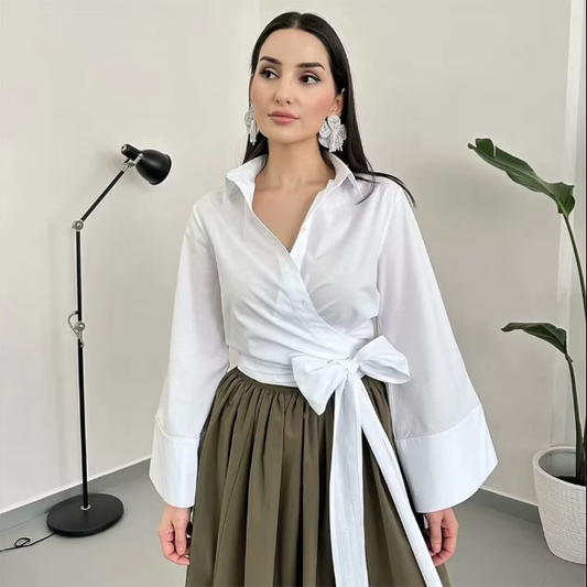 ÉLOÏSE | Elegante Blouse met Wikkelmodel – Statement Mouwen & Verfijnde Uitstraling
